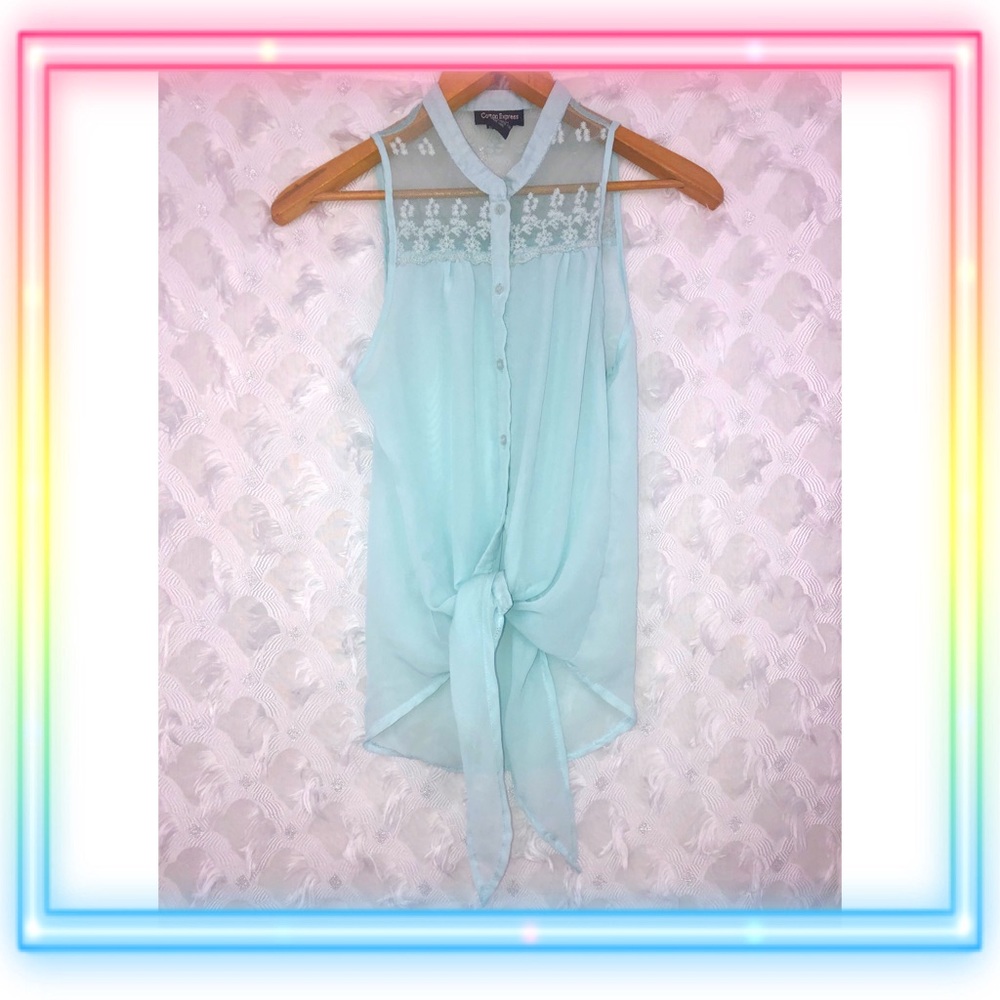 Sky blue pastel sheer top